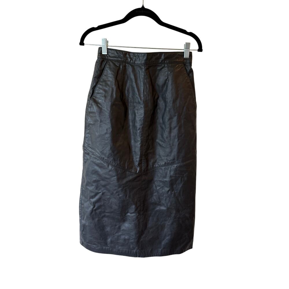 Evan Davies Midi Skirt Black Leather Skirt Women's Size 6 Goth Classic Preppy